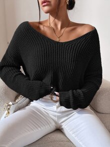 RueChic Solid Drop Shoulder Jumper - Black - View 7