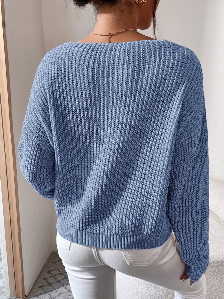 SHEIN Frenchy Jersey de hombros caídos tejido de canalé - Celeste - Añade 2