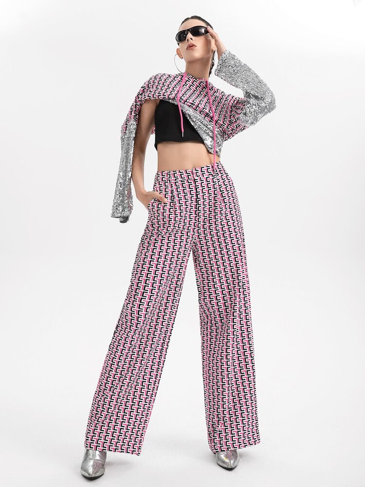 THE CELEBI Pantalones de pierna ancha con estampado geométrico - Multicolor - Añade 5