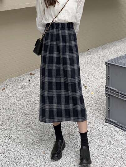 Honeyspot 格子縞 スリットバック ストレートスカート