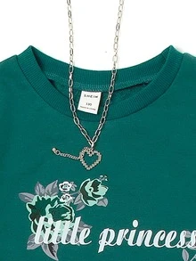 SHEIN 少女字母和花卉印花毛衣和緊身褲 - 墨綠色 - 查看 6