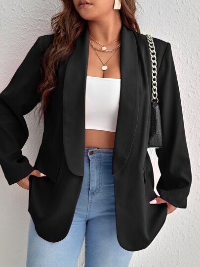Plus Shawl Collar Flap Pocket Blazer