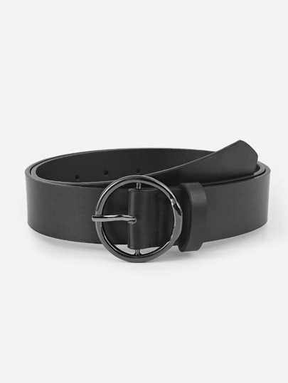 1pc Women Black Round Buckle Casual Belt For Daily Life Summer, School Fall, Autumn, Halloween
