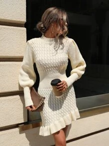 SHEIN Clasi Vestido de punto tejido de cable fruncido bajo asimétrico