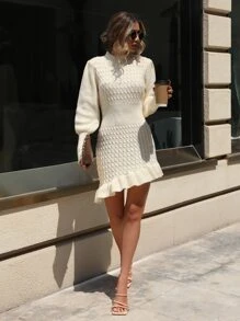 SHEIN Clasi Vestido de punto tejido de cable fruncido bajo asimétrico