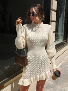 SHEIN Clasi Vestido de punto tejido de cable fruncido bajo asimétrico