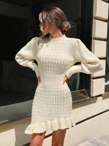 SHEIN Clasi Vestido de punto tejido de cable fruncido bajo asimétrico