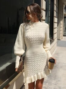 SHEIN Clasi Vestido de punto tejido de cable fruncido bajo asimétrico