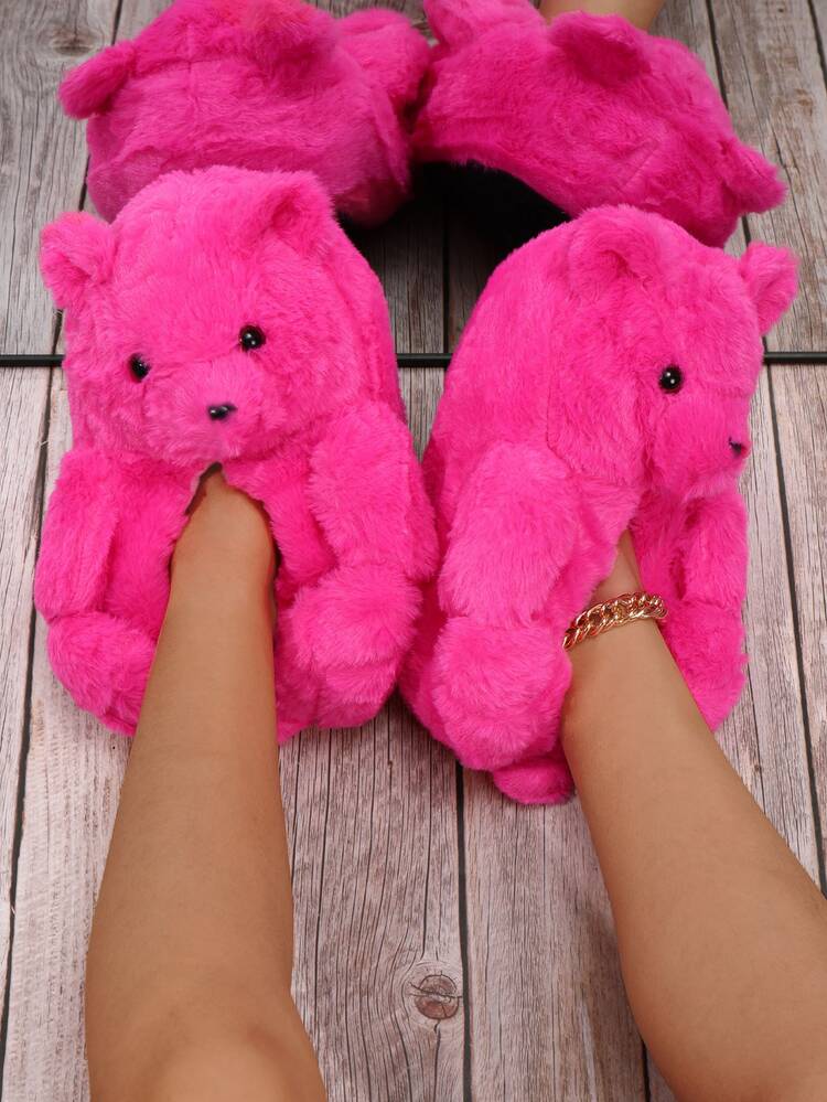 Chanclas borrosos de la novedad del diseño del oso, Chanclas de muy buen gusto rosados de la diversión de la historieta de la universidad del estilo - Rosa Fucsia - Añade 3