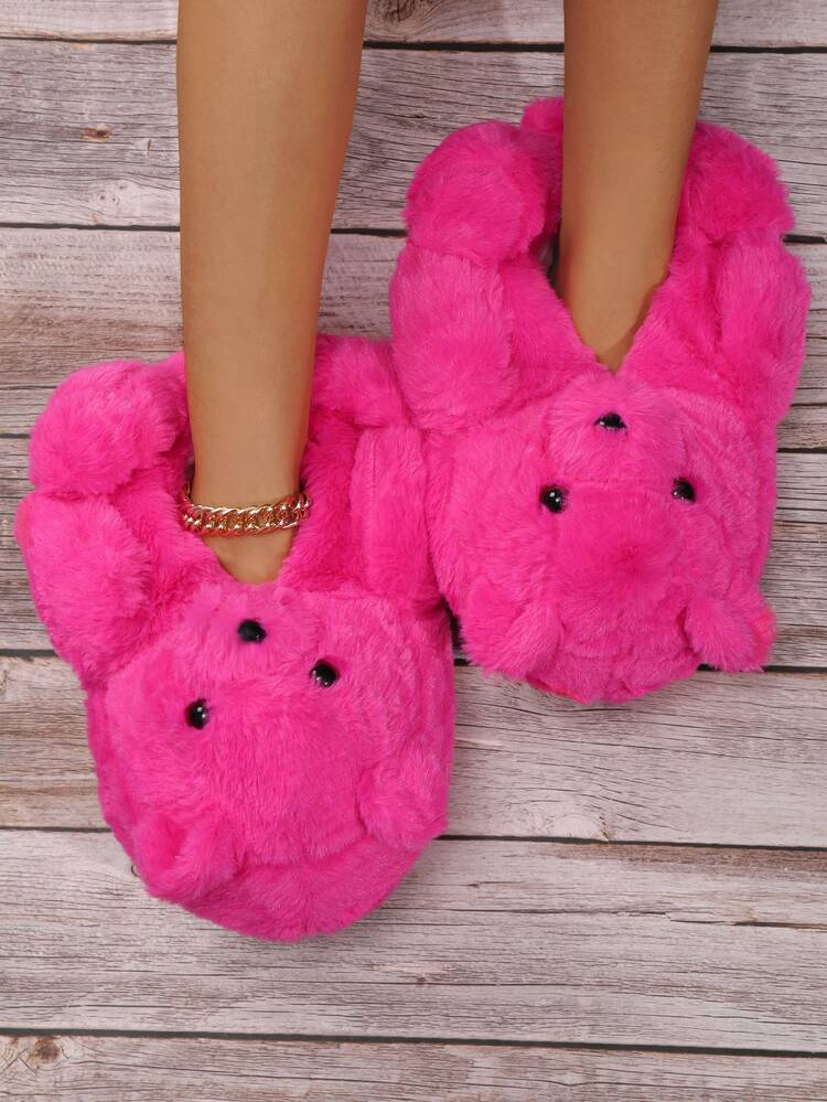 Chanclas borrosos de la novedad del diseño del oso, Chanclas de muy buen gusto rosados de la diversión de la historieta de la universidad del estilo - Rosa Fucsia - Añade 4