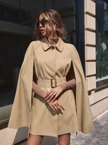 SHEIN Clasi 素色腰帶披肩風衣外套 - 卡其色 - 查看 2