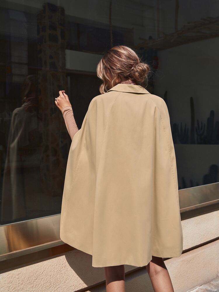 SHEIN Clasi 素色腰帶披肩風衣外套 - 卡其色 - 查看 6