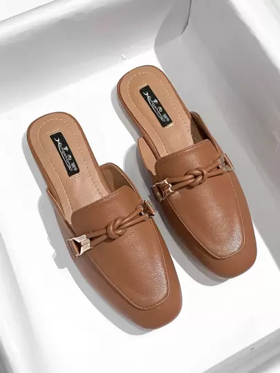 Mengshangli 秋冬季女士无后跟平底拖鞋，时尚休闲户外拖鞋，穆勒鞋