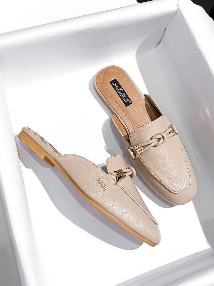 Mengshangli Women's Fashion Mule Slip-On Flat Shoes, Backless Loafer Mules - Apricot - View 1