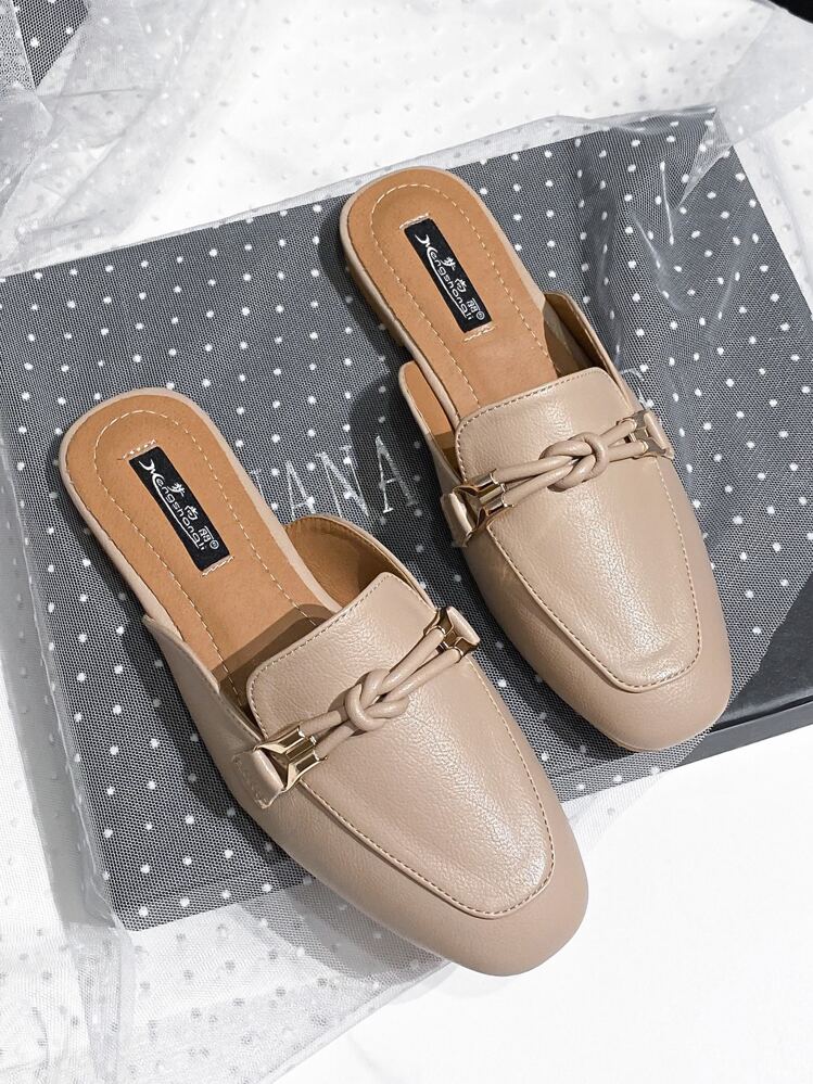 Mengshangli Women's Fashion Mule Slip-On Flat Shoes, Backless Loafer Mules - Apricot - View 2