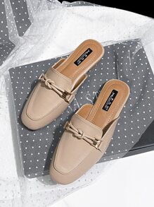 Mengshangli Women's Fashion Mule Slip-On Flat Shoes, Backless Loafer Mules - Apricot - View 4