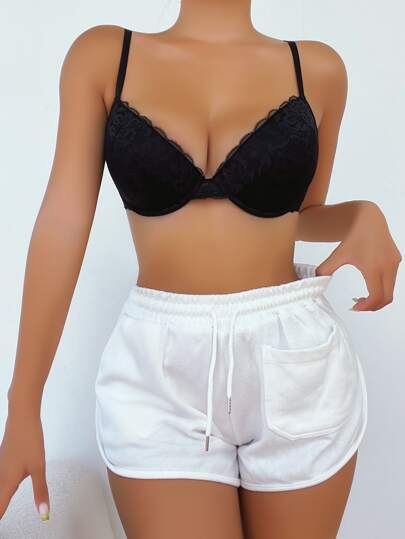 Contrast Lace Underwire Bra Lingerie