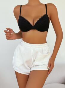 Contrast Lace Underwire Bra Lingerie - Black - View 3