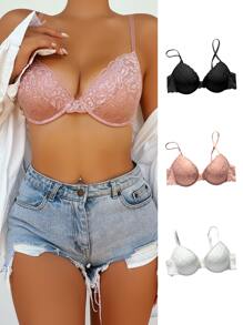3pack Floral Lace Underwire Bra Set - Multicolor - View 3