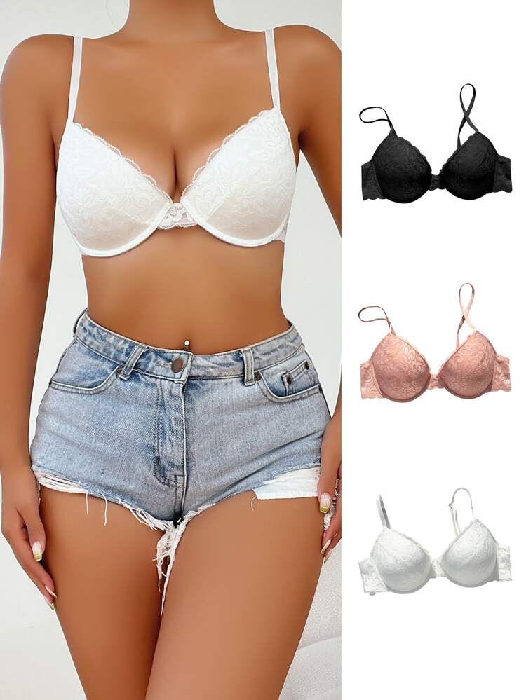 3pack Floral Lace Underwire Bra Set - Multicolor - View 4