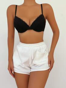 Contrast Lace Underwire Bra Lingerie - Black - View 5