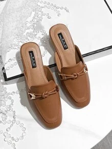 Mengshangli 秋冬季女士无后跟平底拖鞋，时尚休闲户外拖鞋，穆勒鞋 - 棕色 - 查看 6