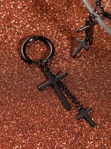 Fashionable and Popular Men Cross Decor Drop Earrings Stainless Steel for Jewelry Gift and for a Stylish Look