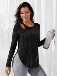 Easithlete Mock Neck Letter & Tie Dye Print Crop Sports Tee Fitted Shirtworkout Tank Top