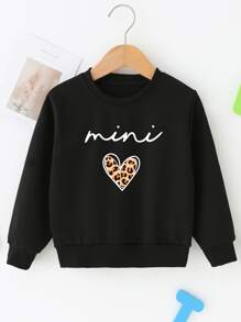 Young Girl Heart And Letter Graphic Pullover - Black - View 1