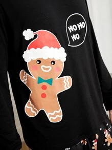 Men 1pc Christmas Print Sleep Tee & 1pc Trousers - Black - View 4