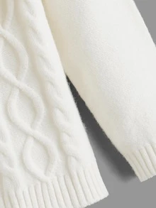 Niñas Jersey ribete con fruncido tejido de cable - Blanco - Ver 3