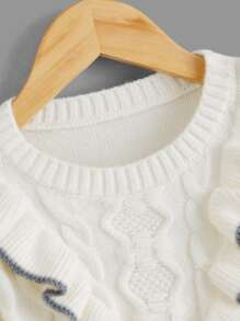 Niñas Jersey ribete con fruncido tejido de cable - Blanco - Ver 4