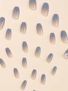 24 miếng dán móng tay hình lưỡi liềm đính đá kiểu Pháp Ombre hình quan tài ngắn kèm 1 dũa móng và 1 miếng gel dán lên móng - Xem 5