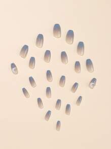 24 miếng dán móng tay hình lưỡi liềm đính đá kiểu Pháp Ombre hình quan tài ngắn kèm 1 dũa móng và 1 miếng gel dán lên móng - Xem 6