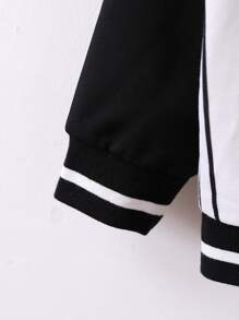 SHEIN Toddler Boys Letter Patched Striped Raglan Sleeve Varsity Jacket & Joggers Without Tee - Black and White - View 4