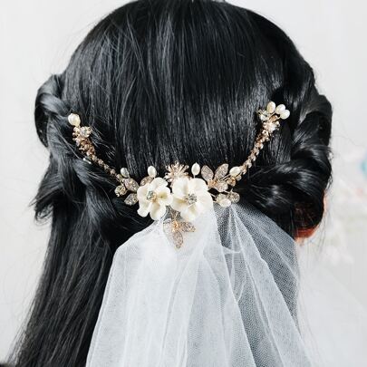 Rhinestone & Flower Decor Bridal Headwear