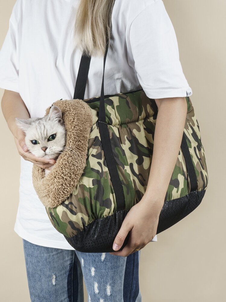 1 pieza Bolsa portadora para mascota con patrón de camuflaje - Multicolor - Añade 1