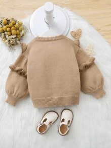 Toddler Girls Ruffle Trim Lantern Sleeve Cardigan - Brown - View 2