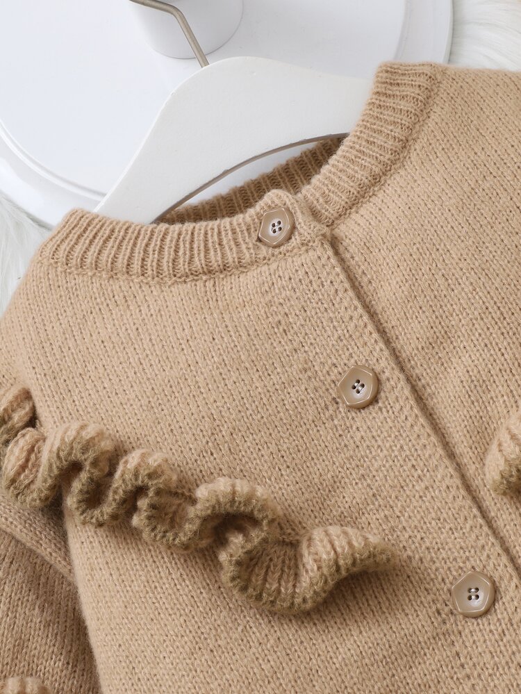 Toddler Girls Ruffle Trim Lantern Sleeve Cardigan - Brown - View 4