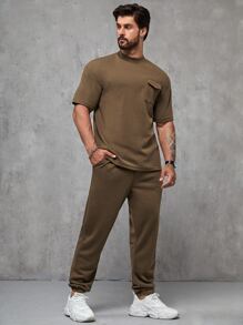 Manfinity Bộ hai mảnh Nam Túi màu trơn Giải trí - màu nâu - Xem 1