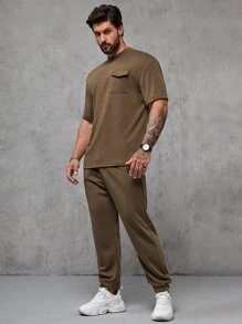 Manfinity Bộ hai mảnh Nam Túi màu trơn Giải trí - màu nâu - Xem 4