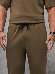 Manfinity Bộ hai mảnh Nam Túi màu trơn Giải trí - màu nâu - Xem 5