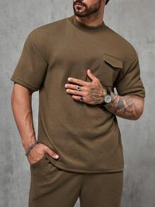 Manfinity Bộ hai mảnh Nam Túi màu trơn Giải trí - màu nâu - Xem 6