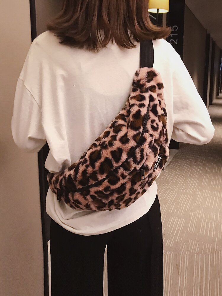 Leopard Print Fluffy Waist Bag - Multicolor - View 1