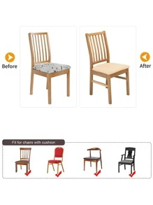 1/4/6/8/10pcs Plain Color Elastic Chair Seat Covers - Beige - View 5