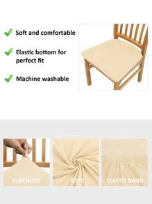 1/4/6/8/10pcs Plain Color Elastic Chair Seat Covers - Beige - View 6