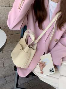 Minimalist Square Bag With Small Pouch - Beige - View 1