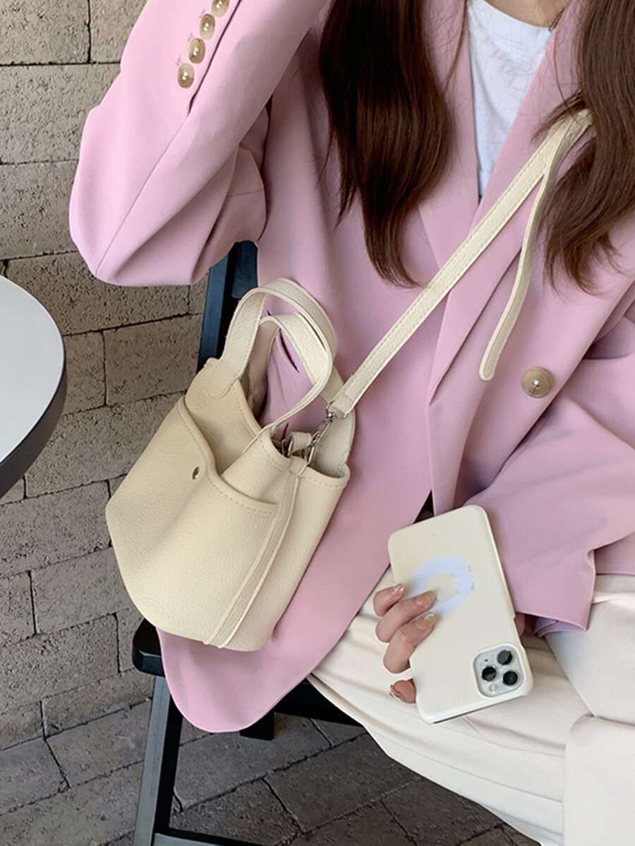 Minimalist Square Bag With Small Pouch - Beige - View 1