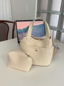 Minimalist Square Bag With Small Pouch - Beige - View 2