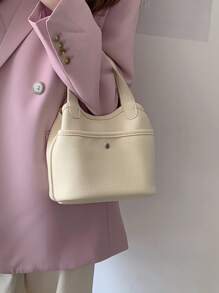 Minimalist Square Bag With Small Pouch - Beige - View 3